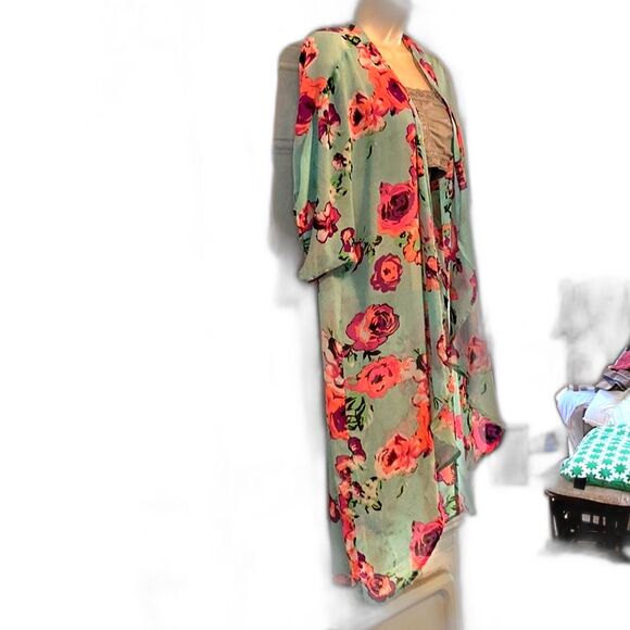 OCEAN PACIFIC OP Kimono Coverup Floral Multicolored Womens Medium - Picture 2 of 13